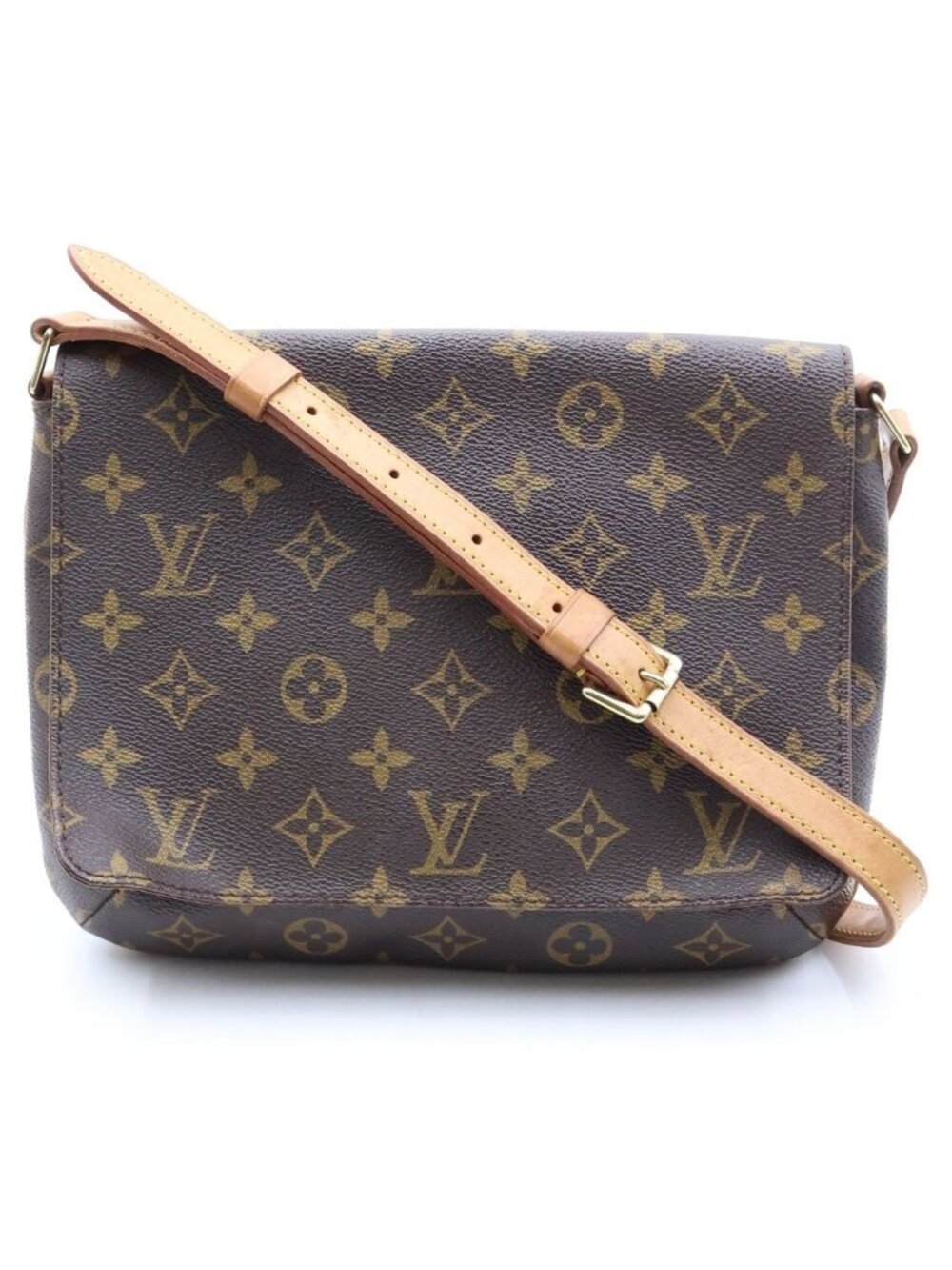 Louis Vuitton Monogram Musette Tango Leather Shoulder Bag Brown